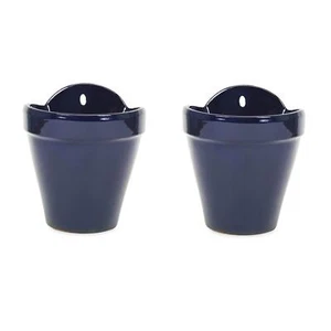 Garden Hanging Plant Pots Flowers Outdoor Yard Home Dipped Blue 22x22cm Set of 2 - Picture 1 of 3