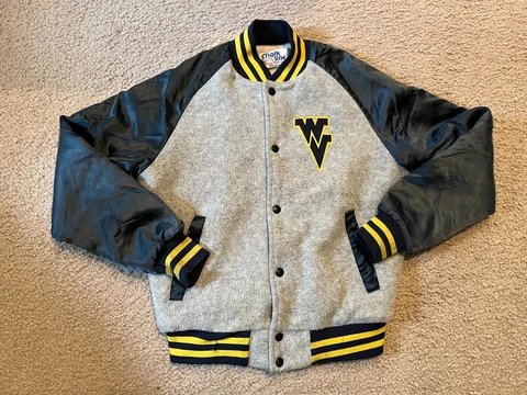 Vintage WV West Virginia Mountaineers Chalk Line Youth 14/16 Gray Bomber Jacket Cover