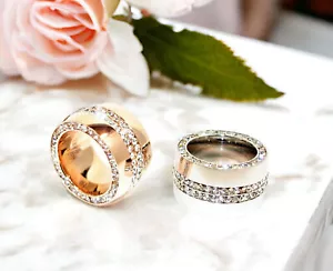 Edelstahlringe Damen Ring Zirkonia Steine Massiv Wuchtig 15mm Rose Silber Beauty - Bild 1 von 12