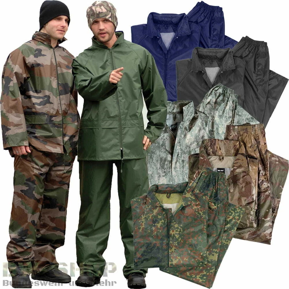 BW REGENANZUG REGENJACKE + REGENHOSE ARMY NÄSSESCHUTZ FLECKTARN CAMOUFLAGE & UNI - Bild 1 von 1