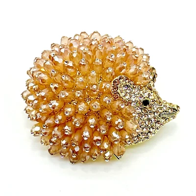 Heidi Daus Brooch  Huggable Hedgie Hedgehog Crystal Beaded Pin Champagne NIB - Image 1 of 4
