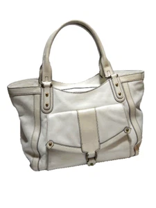 Cole Haan große Mehrfach-Schultertasche weißes Leder mit cremefarbener Zierleiste - Bild 1 von 10