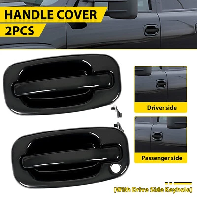 Door Handle Set For Chevy Silverado 1500 1999-2006 Smooth Black Front Outer 2PCS - Image 1 of 4