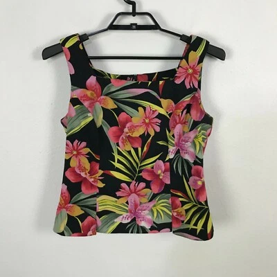 Vintage S.L. Blusa Camisa Hawaiana Moda Talla 10 Multicolor Floral Sin Mangas Foto 1 de 4