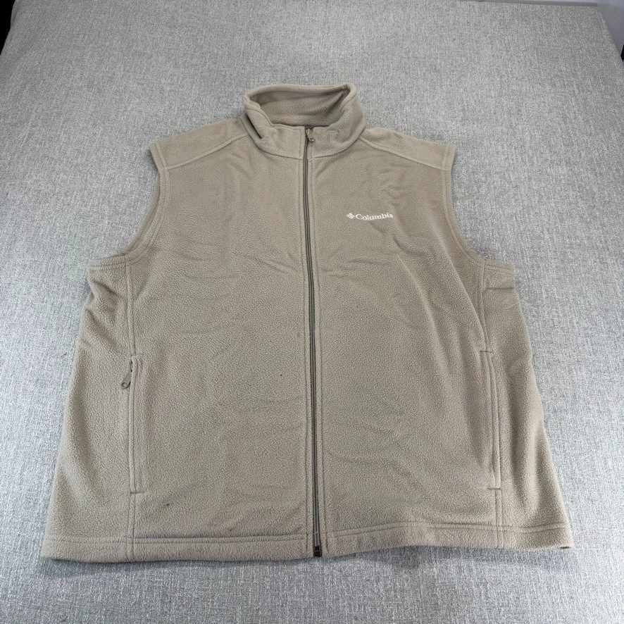 Columbia Chaleco Chaqueta Para Hombres XL Marrón Cremallera Completa Vellón Cuello Simulado Exterior Foto 1 de 4