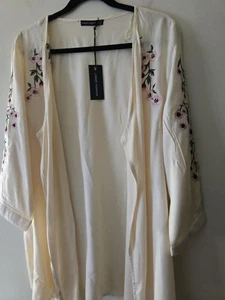 Kimono Cardigan Amanda grün bestickt 3/4 Arm Boho Cottagecore Oma Gr.L - Bild 1 von 8