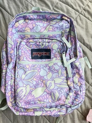 Jansport Big Student Backpack Floral Print, Pink/Purple/Blue - Image 1 of 4