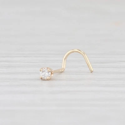 New Diamond Nose Stud Ring 14k Yellow Gold Round Solitaire Body Piercing Curved - Image 1 of 4