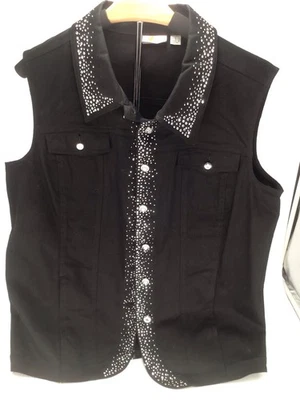 Quacker Factory Women’s Black Denim Vest With Rhinestones Size L - Image 1 of 4