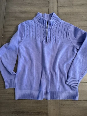 Suéter Karen Scott Para Mujer 100% Algodón Púrpura Tejido con Cable Cremallera Cuello Simulado Talla M Foto 1 de 4