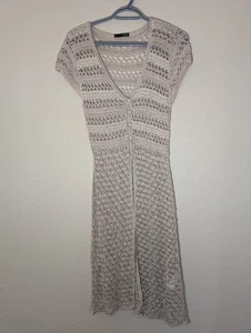 GIVe Dress 4 Crochet Y2K Knit Sleeveless Cardigan Midi Boho Top Beige - Picture 1 of 8
