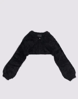 MARC ELLIS Kids Knitted Bolero Size 6Y Black Hairy Effect Single Button - Image 1 of 3