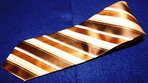 HUGO BOSS MADE IN ITALY BROWN/BEIGE/WHITE STRIPED TIE - TIES - DESIGNER TIES. - Picture 1 of 3