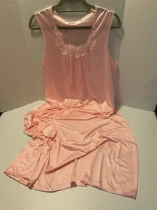 Vintage Damen Nachthemd Erbin rosa Nylon volle Länge ärmellos Applikation - Bild 1 von 6
