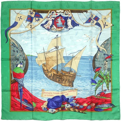 Bufanda Hermes CHRISTOPHE COLOMB DECOUVRE L'AMERIQUE 90 cm Seda Carre Foulard Foto 1 de 4