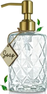 Diamond Design Dispenser di Sapone in Vetro con Pompa Dorata, Sapone Mani Ricaricabile Dispe - Foto 1 di 12