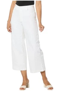 Colleen Lopez Women's Stretch Denim Wide Leg Cropped Pant White Wash - Picture 1 of 1
