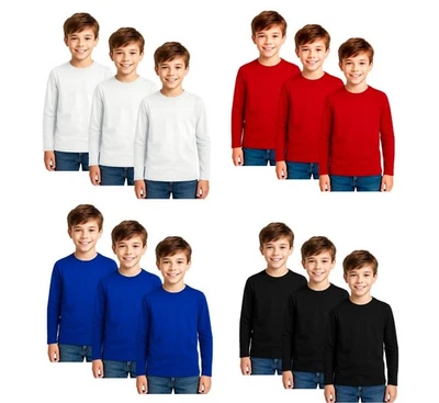 BAHOB 3er Pack Jungen Mädchen Langarmshirt Rundhals Kinder T-Shirts weiche Baumwolle Oberteil