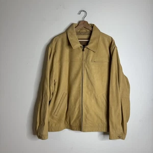 Timberland Leather Jacket Mens Large Tan Cowhide Full Zip Button Cuffs Classic - Picture 1 of 12