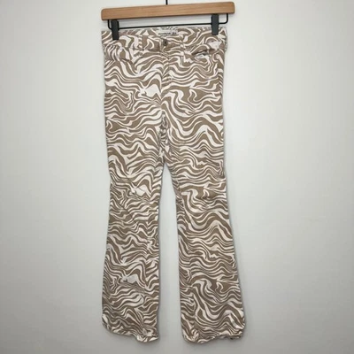 Брюки Abercrombie детские с высокой посадкой расклешенные для девочек размер 13/14 бежевый белый завитковый принт - Изображение 1 из 4