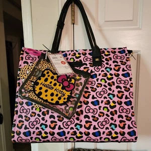 HELLO KITTY Leopard Travel Tote Bag 3 pc Set Large Pink Multi-color Rare NWT! - Picture 1 of 18