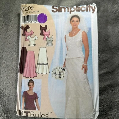 Simplicity 7209 Bridal Gown & Skirt Sewing Pattern Size A All Sizes Y2K Cottage - Image 1 of 4