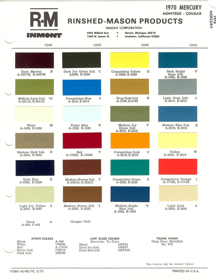 Mercury Marauder Marquis Cyclone CJ 1970 Comet GT Cougar XR-7 virutas de pintura (R-M) Foto 1 de 1