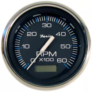 Faria Chesapeake schwarz SS 4" Drehzahlmesser mit Stundenmesser - 6.000 U/min (Gas - innen) - Bild 1 von 1