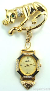Gold Tone Panther Cat + Watch Brooch Pin - Bild 1 von 3