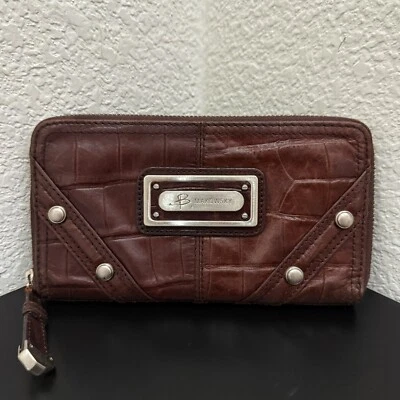 "Cartera B MAKOWSKY marrón 100 % cuero genuino con cremallera alrededor 8""X4""" Foto 1 de 4