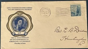 Rice Cachet 704-1 Thaddeus Kosciuszko Polish American Losciuszko Blue and Gold  - Picture 1 of 1