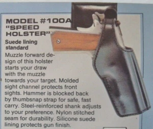 Bianchi #100A RH Black "SPEED HOLSTER" Colt 1911 4" - 5" bbl, Suede Lining, NOS - Picture 1 of 15