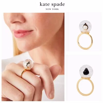 NWT Kate Spade ARTIC FRIENDS PENGUIN SNOW GLOBE 12-K Gold Plated Brass Ring-Sz.7 - Image 1 of 4