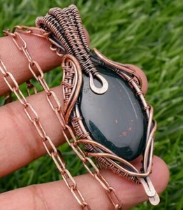 Bloodstone Pendant Copper Wire Wrapped Handmade Jewelry Pendant Necklace  Wife - Picture 1 of 9