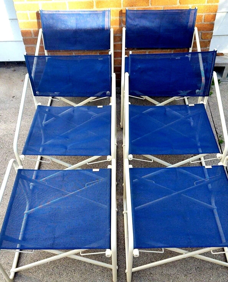 Juego de sillas de director Jordan Nomad marrón 4 sillas 2 otomanas juego de patio plegable azul Foto 1 de 4