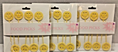 Lote de 3 palitos de cupcake de plástico amarelo Awesome Smiley Happy Face - Imagem 1 de 4