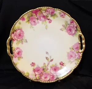 Vtg ROYAL RUDOLSTADT Prussia Hand Painted PINK ROSES 10-1/8” Plate Gold Trim - Picture 1 of 12