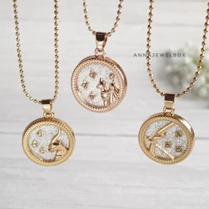 12 Star Horoscope Astrology Zodiac Birth Sign Chain Necklace Gold Coin Gift UK - Picture 1 of 21