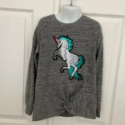 Flapdoodles Girls Size 4 Sequin Unicorn Gray Crimped Front Polyester Blend - Image 1 of 4