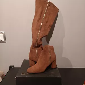 shoedazzle heeled boots navaeh leather brown 8.5 - Picture 1 of 3