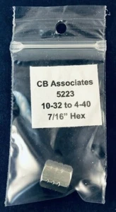 CB Associates 5223 Spinner Adapter Nut  10-32 to 4-40  7/16" Hex   Aluminum - Picture 1 of 4