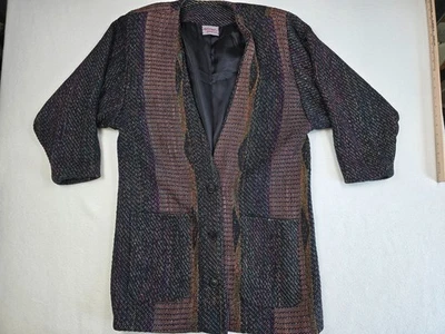 Deborah Cross Womens M/L Jacket Blazer Striped Pattern Artsy Unique Lagenlook - Image 1 of 4