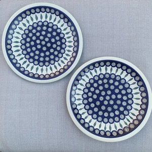 2 Boleslawiec Polish Pottery Dinner Plates Peacock Handcrafted Folk Art 10.75" - Picture 1 of 7