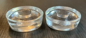 SET of 2 - Vintage Chunky Solid Glass Clear Round Taper Candle Holder Retro - Picture 1 of 9