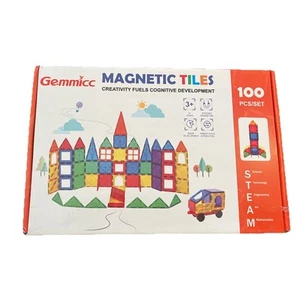 Gemmicc Magnetic Tiles 100 PCS w/ 2 cars, Building Tiles - Picture 1 of 2