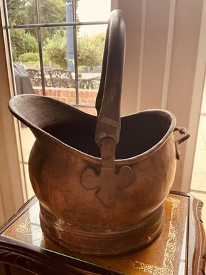 Antique Vintage Brass & Copper Helmet Style Coal Scuttle Bucket - Image 1 of 4