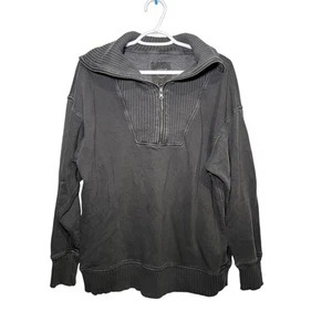 Aerie grauer bodenständiger Pullover mit Viertelreißverschluss Damen kleiner Grunge kuschelig urban - Bild 1 von 7