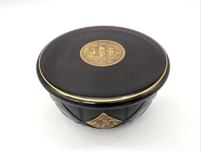 Antique MOSER KARLSBAD Amethyst Glass Gilt Oroplastique Ship Trinket Box -Signed - image 1 of 4