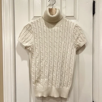 Suéter Ralph Lauren Mujer Crema Marfil 100% Algodón Tejido con Cable Manga Corta L Foto 1 de 4