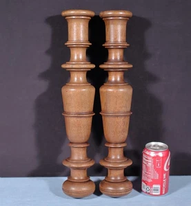 17" Tall Pair of French Antique Solid Walnut Wood Posts/Pillars/Trim Salvage - Picture 1 of 9